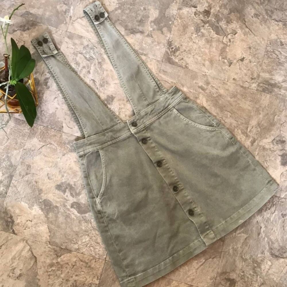 Free People Twill Button-Front Jumper Dress Size 6 - Picture 3 of 10